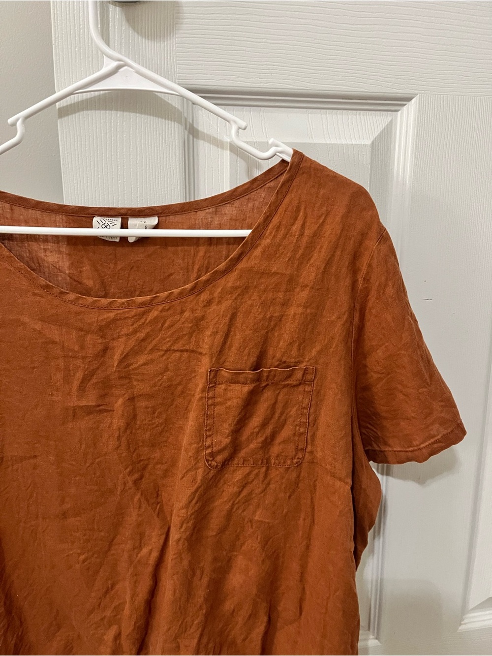 Rust Brown Short Sleeve Linen Top